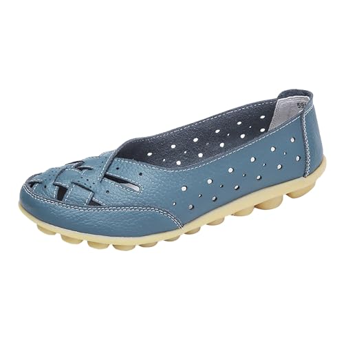 Women’s Flat Sandals Hollow Bowhead Casual Shoes Slip on Casual Comfortable Non Slip Mother Shoes Comfy Sandal Blue, 7.5