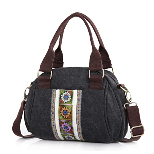 Women's Canvas Vintage Shoulder Bag Hobo Daily Purse Large Tote Shopper Handbag boho crossbody bag Medium Large (#66 Black)