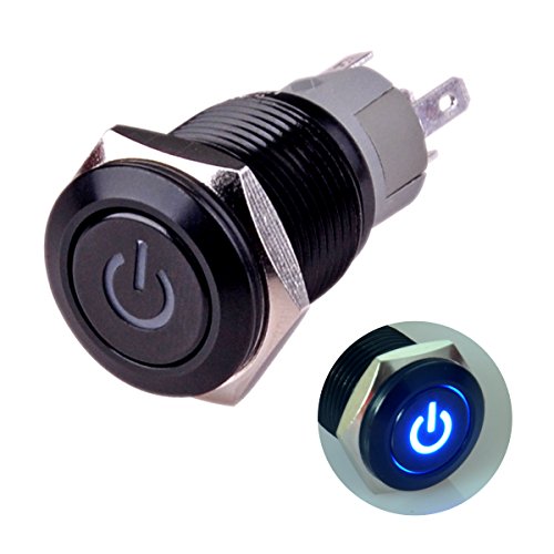 Ulincos Latching Push Button Switch U16F5 1NO1NC SPDT ON/Off Black Shell with Blue Power Symbol LED Suitable for 16mm 5/8' Mounting Hole (Blue)