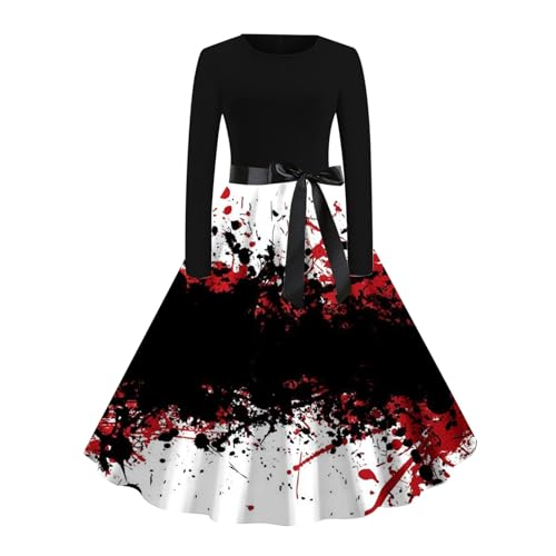 Summer Dresses 2024 Trendy Goth 2023 2024 Vestidos Fiesta Halloween Mujer Vestido de Manga Larga Hasta la rodilla Cuello Redondo Vestidos vacaciones ropa de U5-Red Small