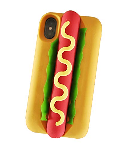 UnnFiko 3D Hot Dog Case Compatible with iPhone 6 / iPhone 6s, Creative Cool Fun Cartoon Hamburger Soft Silicone Case Rubber Bumper Protection Cover (Hot Dog)