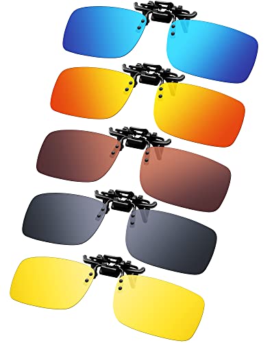 Frienda 5 Pairs Polarized Clip On Sunglasses Rimless Flip Up Anti Glare Driving Glasses (Various Color,2.24 x 1.42 Inch)