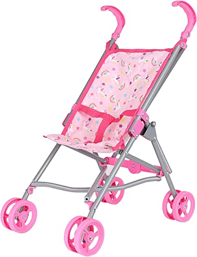Dream Collection, Doll Stroller - Metal Fold Up and Down Umbrella Stroller for Realistic Pretend Play, Pink - 23”