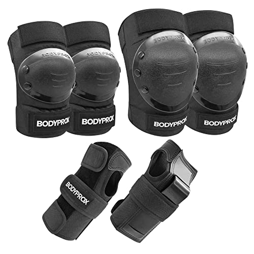 Bodyprox Knee Pads Elbow Pads Wrist Guards Set for Inline Skating, Skateboarding, Roller Derby, BMX Ride, and Rollerblading (Medium)
