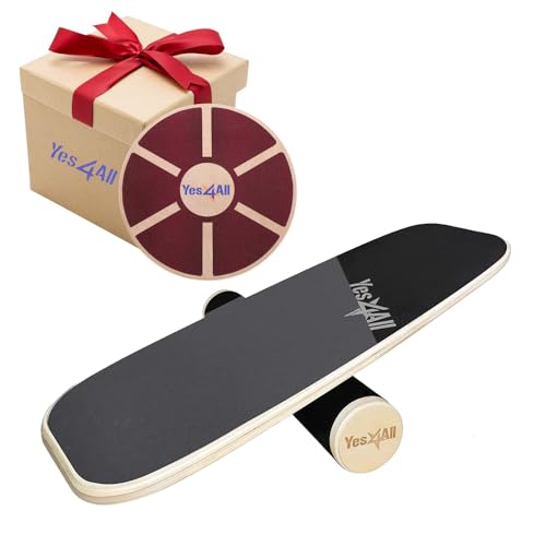Yes4All Premium Surf Balance Board Trainer - Buy 1 get 1 Wooden Balance Board 360 Degree Rotation - Red