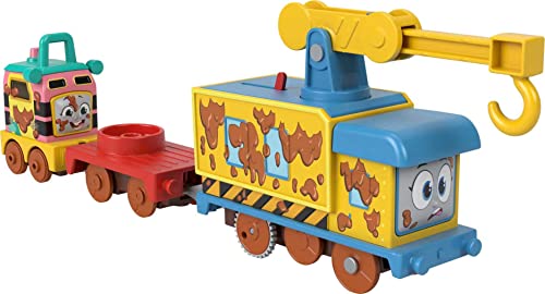 Thomas & Friends Toy Vehicle Set Muddy Fix 'em Up Friends Battery-Powered Carly The Crane & Sandy the Rail Speeder for Ages 3+ Years