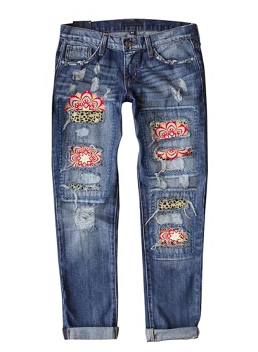 Astylish Women Patchwork Ripped Jeans Boyfriend Washed Skinny Stretch Raw Hem Distressed Hole Ankle Denim Pants Small