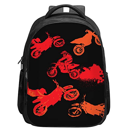 SARA NELL Kids Cool Red Motocross Motorcycle School Backpack for Girls, Boys - Durable Lightweight Premium BookBags with 2 Main Compartment, 15.7 Inches