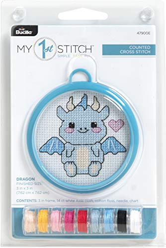 Bucilla 47900E My 1st Stitch Counted Cross Stitch Kit, 3', Dragon