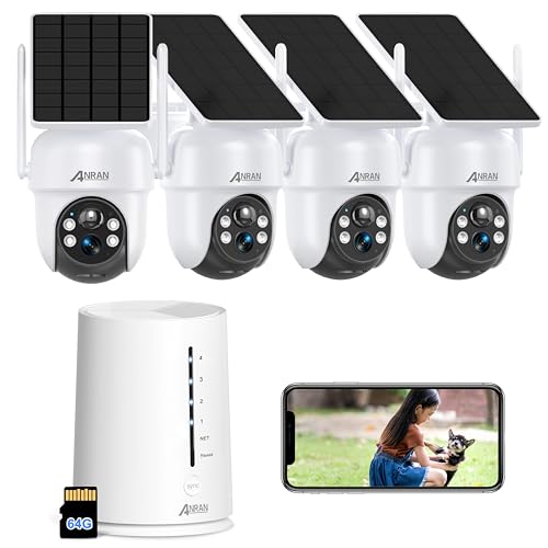 ANRAN Solar Security Cameras Wireless Outdoor, 4MP QHD Battery Powered Home Security System, 4-Cam Kit with Integrated Solar Panel, Forever Power, Spotlight, Expandable Local Storage, No Monthly Fee