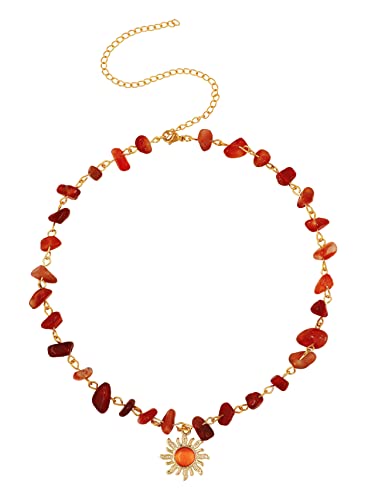 Sacina Boho Gothic Hippie Sun Necklace, Healing Nature Crystal Choker Necklace, Cystal Necklaces for Women, Carnelian Necklace, Boho Necklace,Hippie Necklaces,Christmas New Year Jewelry Gift For Women