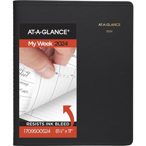 AT-A-GLANCE 2024 Weekly Planner & Appointment Book, 8-1/4' x 11', Large, Black (709500524)