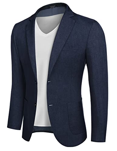 COOFANDY Men's Casual Blazer Suit Jackets Lightweight Sports Coats Two Button Navy Blue
