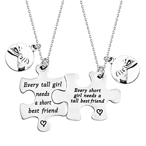 PLITI Funny Short Tall BFF Matching Gifts Best Friends Bracelet Set of 2 BFF Gift Every Short Girl Needs a Tall Best Friend BFF Friends Jewelry Set Friendship Gift Bestie Gifts (short tall necklace)