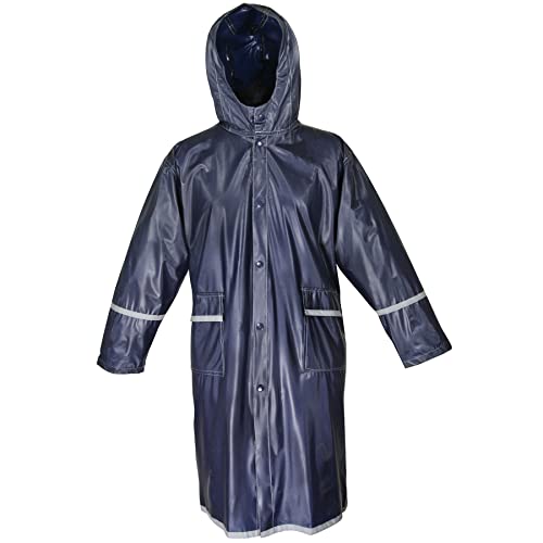 Maypes Kids Raincoat with Reflector - Unisex Vinyl Rain Jacket with Snap Closure - Rain Coats for Kids Boys and Girls of All Ages - Water Proof Raincoat with Reflective Bands for Safety Navy
