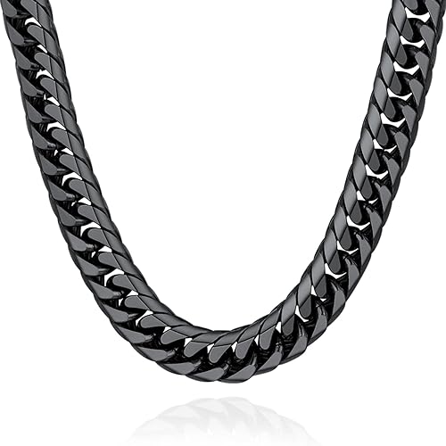 Cuban Link Chain for Men Steel Jewelry Black Gun Plated Franco Curb Chain 22' 12MM Wide Chunky Necklace