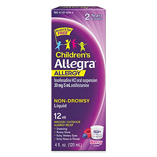 Allegra Children's 12HR Allergy Relief Non-drowsy Antihistamine Liquid, Berry Flavor, Alcohol-Free & Dye-Free, Fexofenadine HCl, 4 oz.