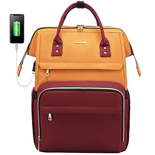 LOVEVOOK Laptop Backpack for Women Travel Business Computer Bag Purse with USB Port Fits 15.6-Inch Laptop, Orange-Wine Red