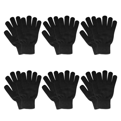 SILEDGN 6 Pairs Winter Gloves for Women Men's Warm Knit Gloves for Clod Weather Thermal Stretchy Thin Magic Glove for Driving Running Hiking, Black