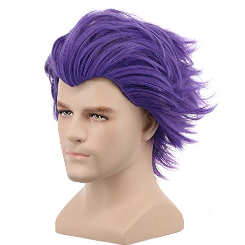 yuehong Short Purple Wig Men Party Wig For Cosplay Costume Halloween Hair Wigs