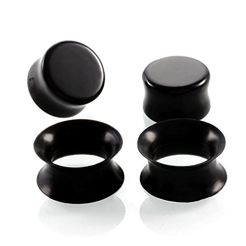 HQLA 2 Pairs Black Natural Obsidian Stone/Ultra-Thin Silicone Ear Gauges Plugs Tunnels Expanders Stretcher Body Piercing Jewelry,2g-5/8''(6mm-16mm) … (5/8'(16mm))