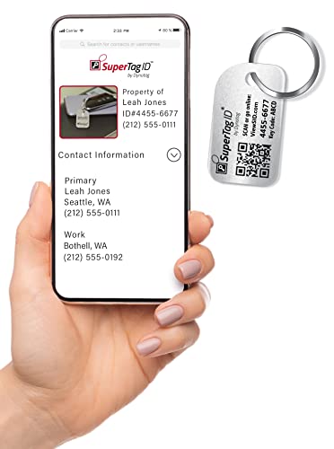 Dynotag Sentry Series Solid Metal Web Enabled Keychain & Property Smart ID Tag + Keyring w. DynoIQ & Lifetime Recovery Service (Frost Silver)