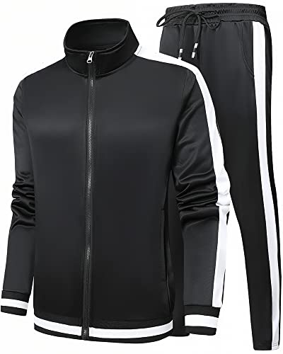 GXAMOY Men's Athletic 2 Pieces Tracksuit Casual Full Zip Jogging Sweat Suit Workout Sports Set Sportswear Black(TZ003) XL