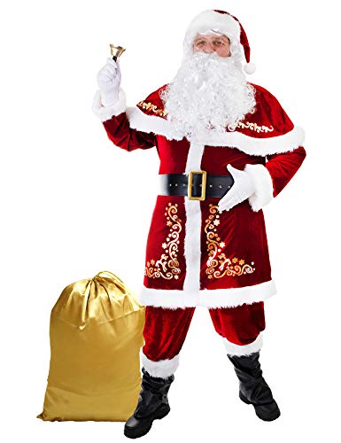 Ahititi Santa Costume for Men 12pcs Set Red Deluxe Velvet Christmas Party Cosplay for Adult Santa Claus Suit 2XL