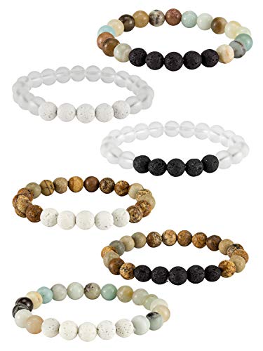 6 Pack Lava Stone Bead Bracelet,Natural Stones Stretch Bracelets - Aromatherapy Essential Oil Diffuser Healing Crystal Bracelets for Women Girls (8mm)