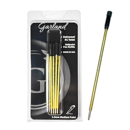 Garland Universal #1 Cross Compatible Ballpoint Pen Refill, USA Made, 1.0mm Medium Point, Smooth Writing, 5 Pack (Black)