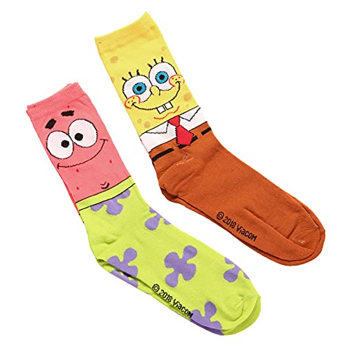 Hyp Spongebob Squarepants and Patrick Adult Men's 2 Pair Pack Crew Socks