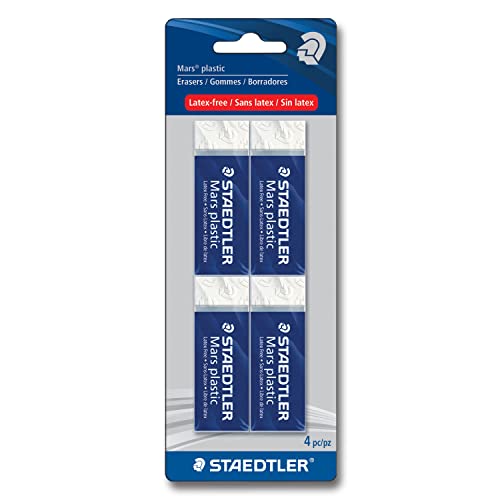 STAEDTLER Mars Plastic, Premium Quality Vinyl Eraser, White, Latex-free, Age-resistant, Minimal Crumbling, 4 Pack (526 50 BK4)