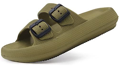 Weweya Men Women Pillow Slipper Sandal Adjustable 2 Buckle Slides Plastic Squishy Foam Sandal Green Women Size 5.5 6 6.5