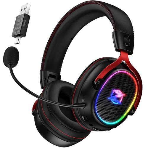 Ozeino Wireless Gaming Headset for PS5 PS4 PC Laptop Switch -7.1 Surround Sound, Detachable Noise-Canceling Mic, 40H Playtime, 50mm Driver
