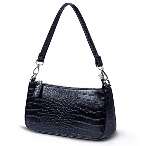NIUEIMEE ZHOU Small Shoulder bag with 2 Removable Straps Cross Body Clutch Purse Handbag for Women (Black With Croc Pattern)