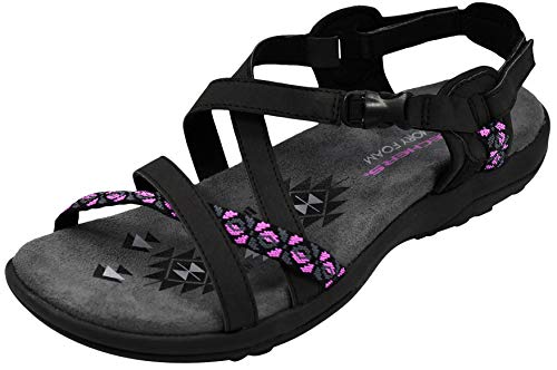 Skechers Women's Reggae Slim Vacay Black/Fuschia Sandal 8 W US