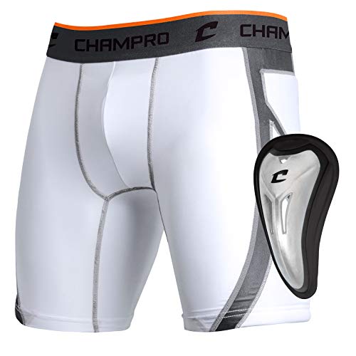 CHAMPRO Wind Up Compression Polyester/Spandex Sliding Short w/Cup, WHITE, Small