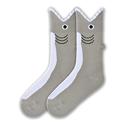 K. Bell Socks unisex child Novelty Wide Mouth Crew Hosiery, Gray Shark, Shoe Size 7-13 US