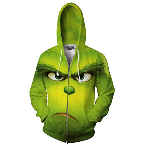 enjoyfashion Unisex 3D Funny Print Hoodie Zip Pullover Green Christmas Costume Sweatshirt (Style 8, X-Large)