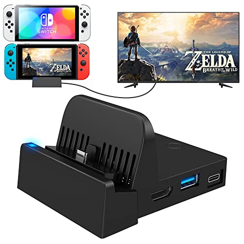 Ukor TV Docking Station for Switch - Portable Charging Stand and HDMI Adapter with Extra USB 3.0 Port, Replacement Charging Dock for Nintendo Switch