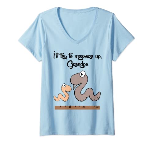 Womens Smileteesfunnya Funny Inch Worm and Ruler Measure Up Satire V-Neck T-Shirt