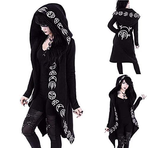 diffstyle Women Moon Gothic Witchcraft Punk Vintage Casual Long Hoodies Top Sweatshirt (L) Black