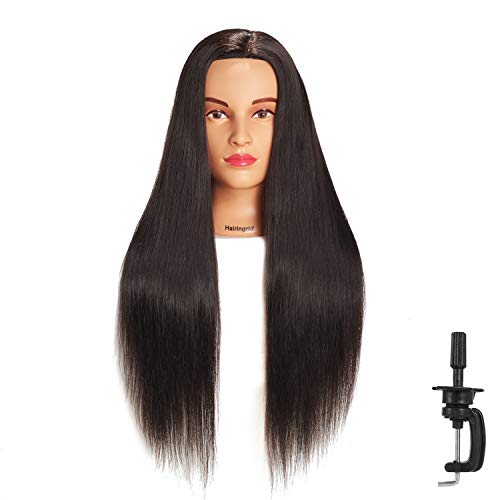 Hairingrid 26'-28' Mannequin Head Hair Styling Training Manikin Cosmetology Doll Head Synthetic Fiber Hair and Free Clamp Holder (Black)