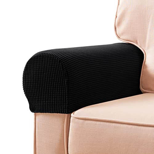 subrtex Stretch Armrest Covers Spandex Arm Covers for Chairs Couch Sofa Armchair Slipcovers for Recliner Sofa with Twist Pins 2pcs (Black)