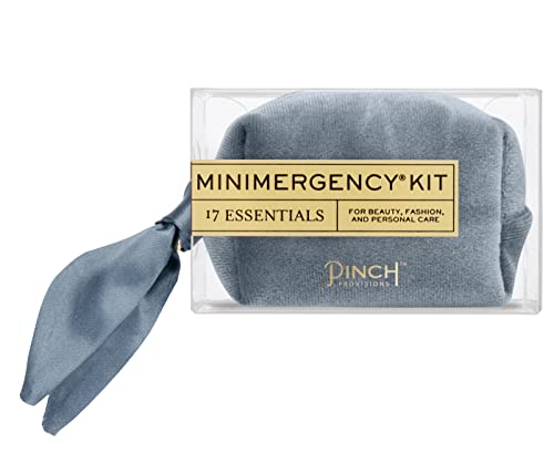 Pinch Provisions Minimergency Kit, For Her, Includes 17 Must-Have Emergency Essential Items, Compact, Multi-Functional Pouch, Gift for Parties and Birthdays (Dusty Blue Velvet)