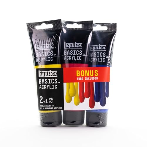 Liquitex, 3 x 118ml (4-oz.) Tube Set, Primary Colors Basics Acrylic Paint Set of 4, Yellow, Red, and Blue 3 Piece