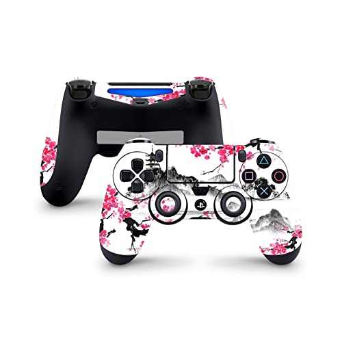 ZOOMHITSKINS PS4 Controller Skin, Compatible for Playstation 4 Controller, Temple Japanese Sakura White Pink Cherry Blossom Anime, Durable, Fit PS4, PS4 Pro, PS4 Slim, 3M Vinyl, Made in The USA