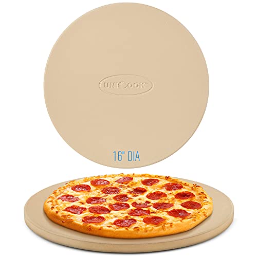 Unicook 16 Inch Round Pizza Baking Stone, Heavy Duty Cordierite Pizza Stone for Oven and Grill, Thermal Shock Resistant, Ideal for Baking Crisp Crust Pizza, Bread and More, Includes Scraper