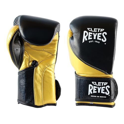 CLETO REYES High Precision Boxing Gloves with Hook and Loop Closure for Training and Heavy Punching Bags for Men and Women, MMA, Kickboxing, Muay Thai, 14 oz, Black Solid Gold
