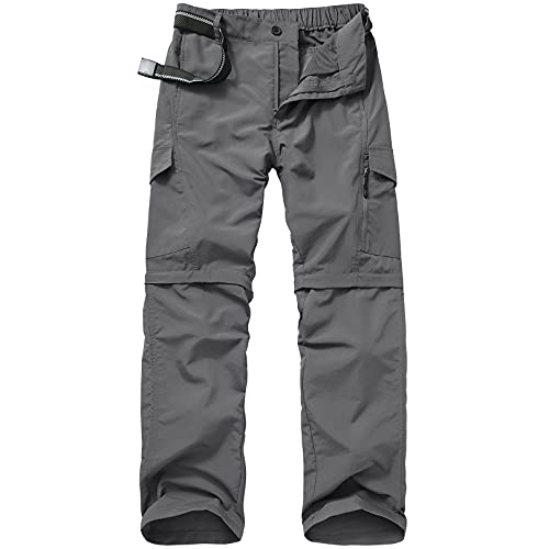 Mens Hiking Pants Quick Dry Lightweight Fishing Pants Convertible Zip Off Cargo Work Pants Trousers #6088,Grey,32